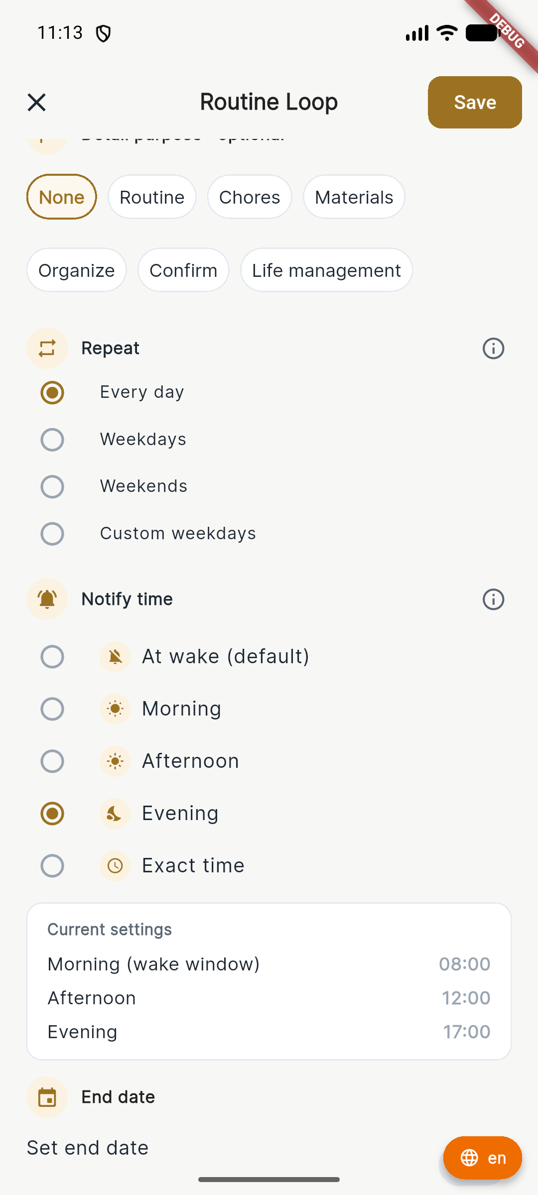 Routine Loop form with only the Repeat options highlighted