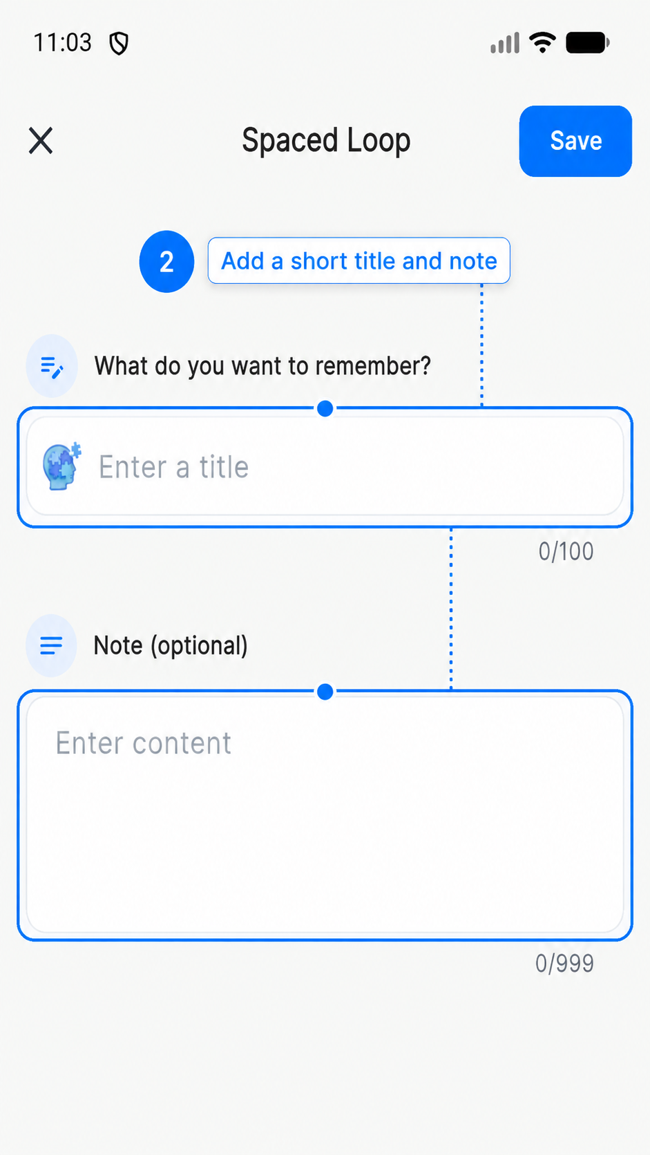 Home screen with the Spaced Loop button